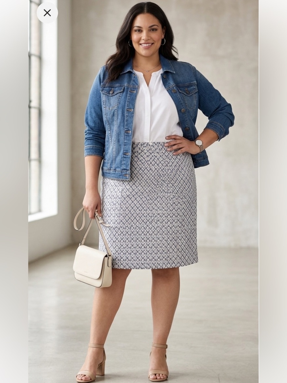 CJ Banks Size 24 Quilted Cotton Pencil Skirt Plus Navy Blue & White